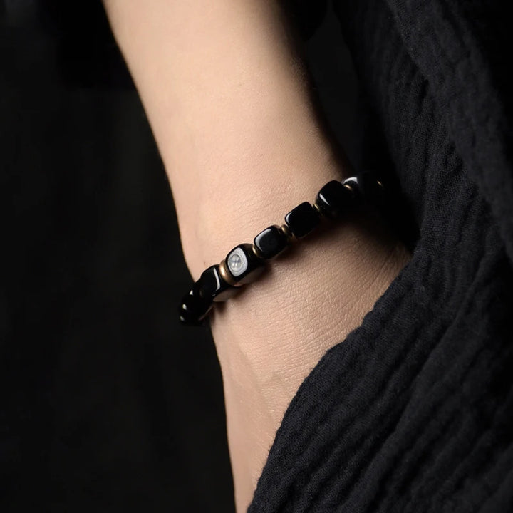 Black Obsidian Bangle Antique Brass Unisex Bracelet Trendy Design