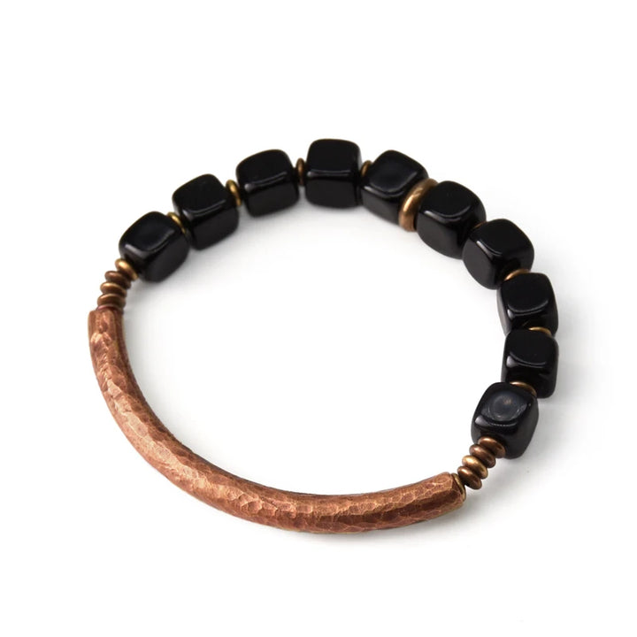 Black Obsidian Bangle Antique Brass Unisex Bracelet Trendy Design