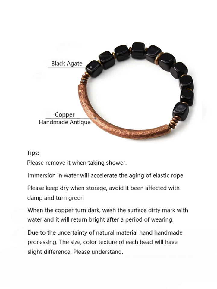 Black Obsidian Bangle Antique Brass Unisex Bracelet Trendy Design