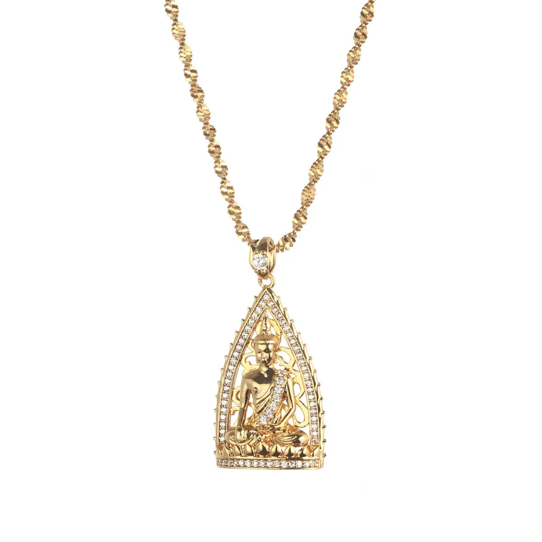 Gold Buddha Crystal Zirconia Necklace Cambodian Style Pendant Necklace