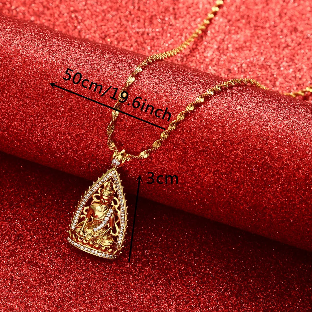 Gold Buddha Crystal Zirconia Necklace Cambodian Style Pendant Necklace