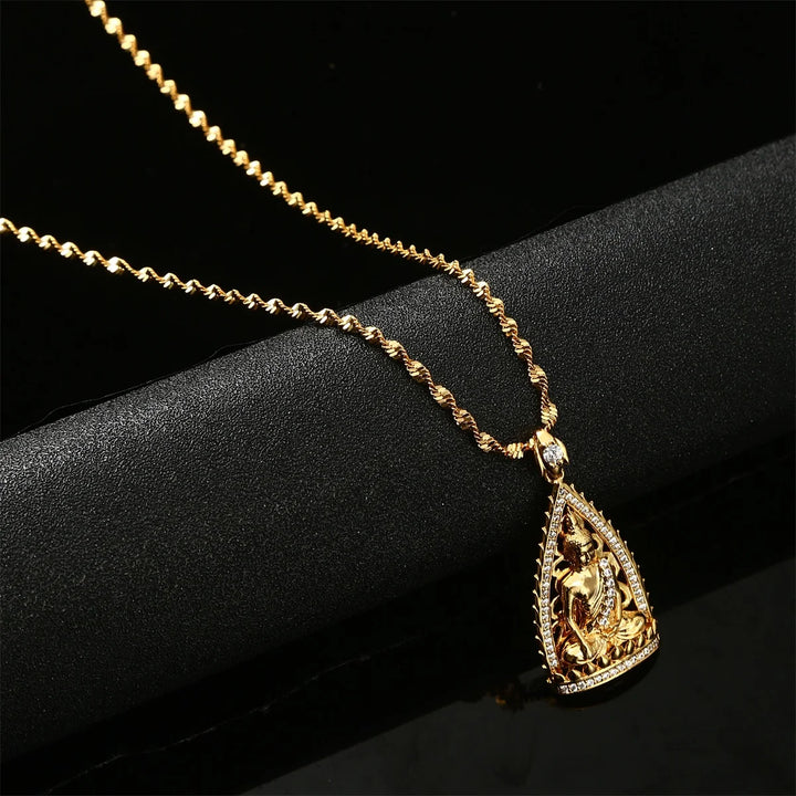 Gold Buddha Crystal Zirconia Necklace Cambodian Style Pendant Necklace
