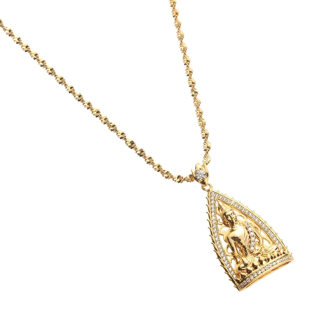 Gold Buddha Crystal Zirconia Necklace Cambodian Style Pendant Necklace