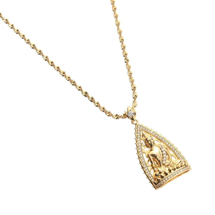 Gold Buddha Crystal Zirconia Necklace Cambodian Style Pendant Necklace