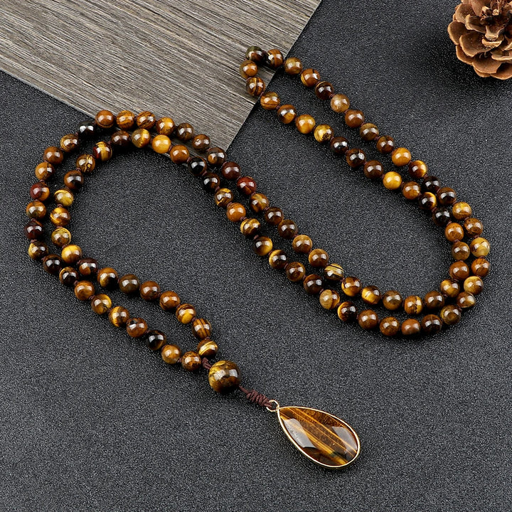 Handmade Vintage Tiger Eye Stone Necklace Lucky Crystal Beads Protection Balance Necklace