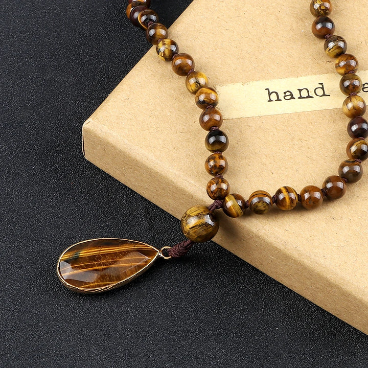 Handmade Vintage Tiger Eye Stone Necklace Lucky Crystal Beads Protection Balance Necklace