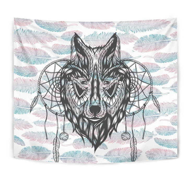 Wolf Head Feather Tapestry