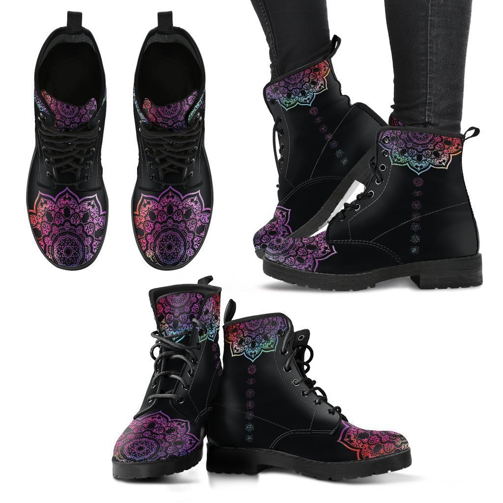 Purple Chakra Mandala Leather Boots