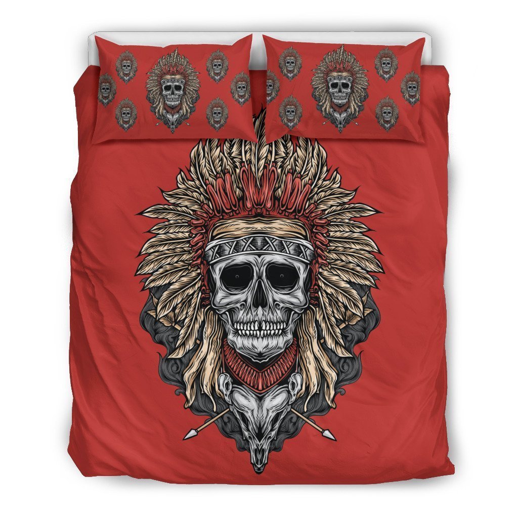 Tribal Chief Skull Red - (Black) Bedding Set
