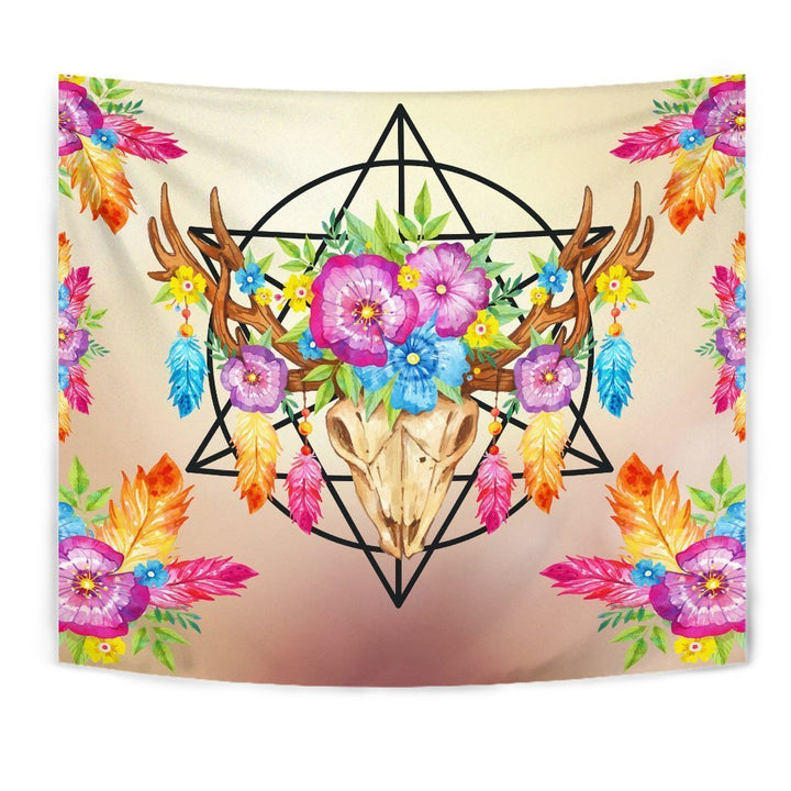 Flowers and Deer Head Tapestry