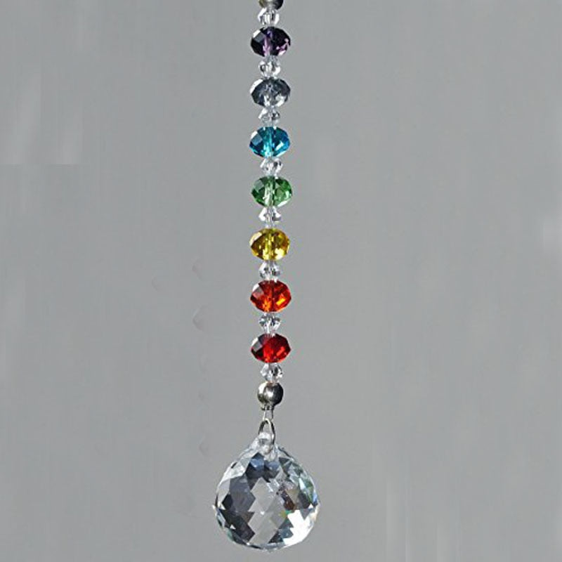 7 Chakra Crystal Prism Ball Suncatcher Rainbow Lucky Stones Rondelle Beads