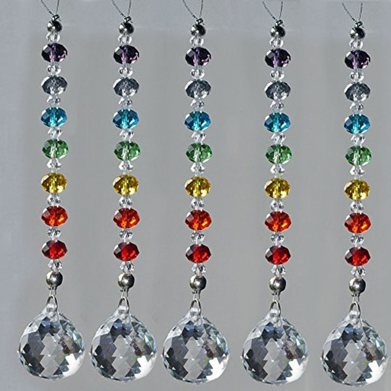 7 Chakra Crystal Prism Ball Suncatcher Rainbow Lucky Stones Rondelle Beads