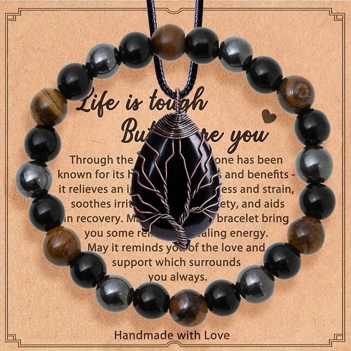 Tree of Life Amethyst Crystal Stone Necklace Bracelet Natural Stone Gemstone Set