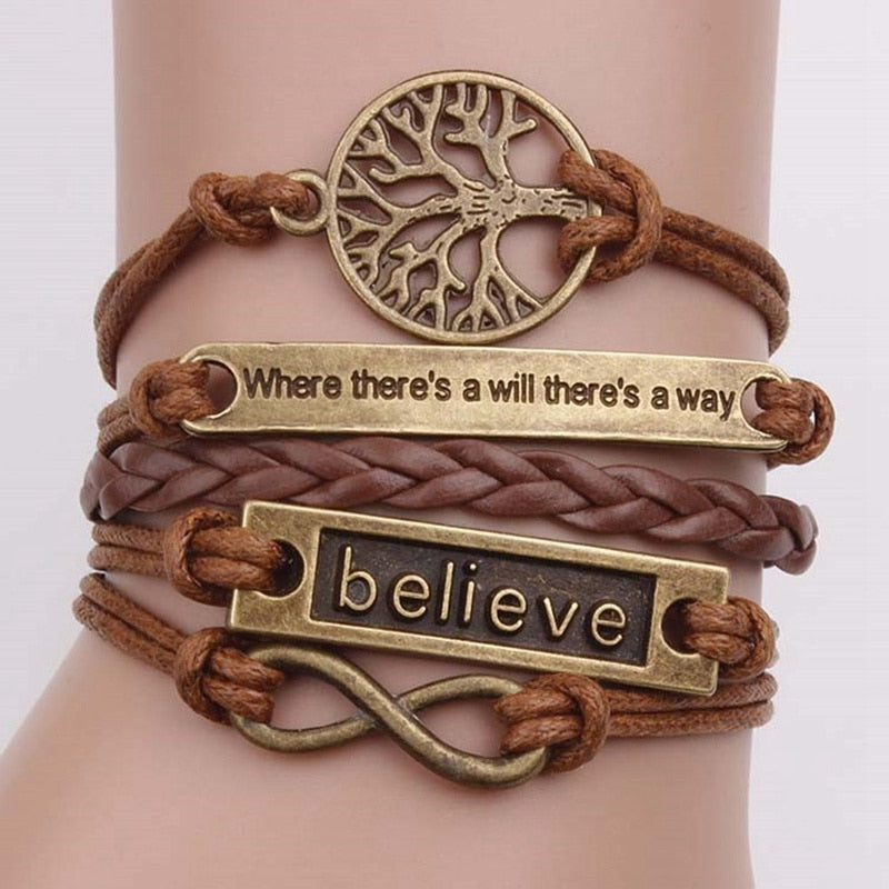 Tree of Life Brown Rope Bracelet Charm Spiritual Adjustable Leatherette Knot Bracelet
