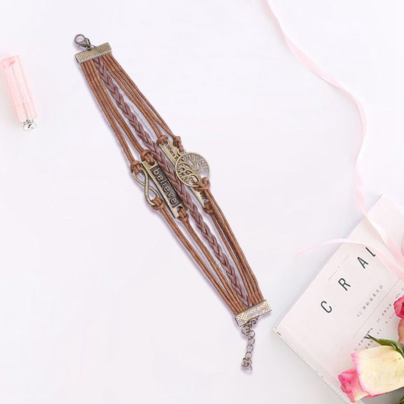 Tree of Life Brown Rope Bracelet Charm Spiritual Adjustable Leatherette Knot Bracelet