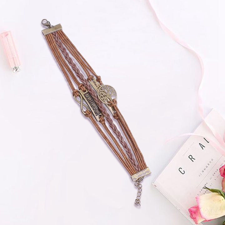Tree of Life Brown Rope Bracelet Charm Spiritual Adjustable Leatherette Knot Bracelet