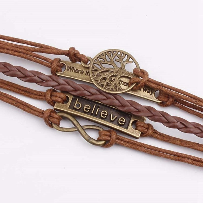 Tree of Life Brown Rope Bracelet Charm Spiritual Adjustable Leatherette Knot Bracelet