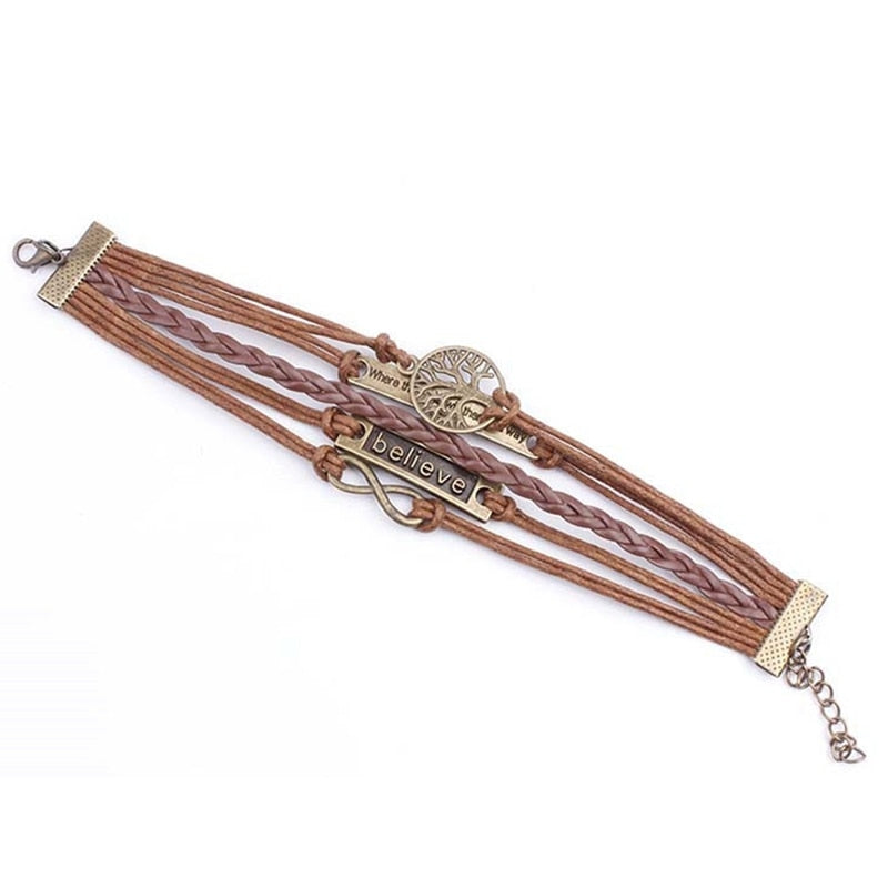 Tree of Life Brown Rope Bracelet Charm Spiritual Adjustable Leatherette Knot Bracelet