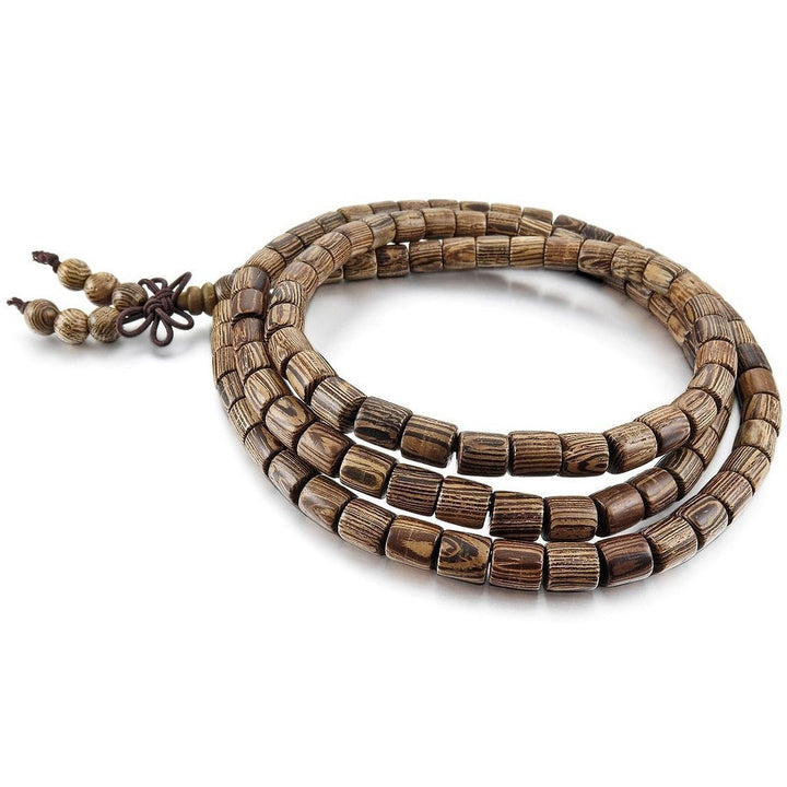 108 Cylindrical Wenge Wood Mala Beads Bracelet Prayer Buddhist Beaded Bracelet Knotting Spiritual