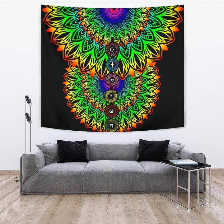 Black Chakra Moon Yin Yang Tapestry