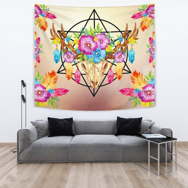 Flowers and Deer Head Tapestry
