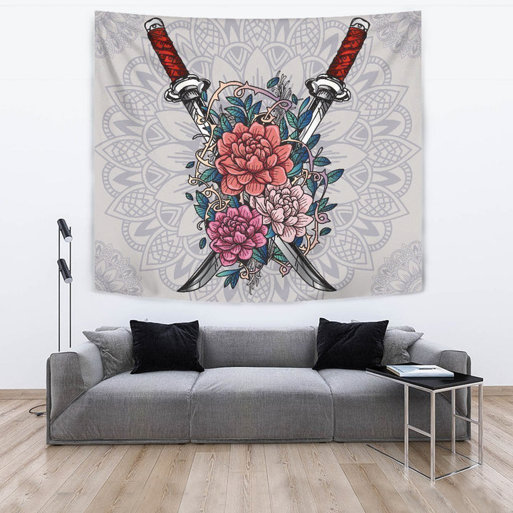 Colorful Flower with Sword Tapestry