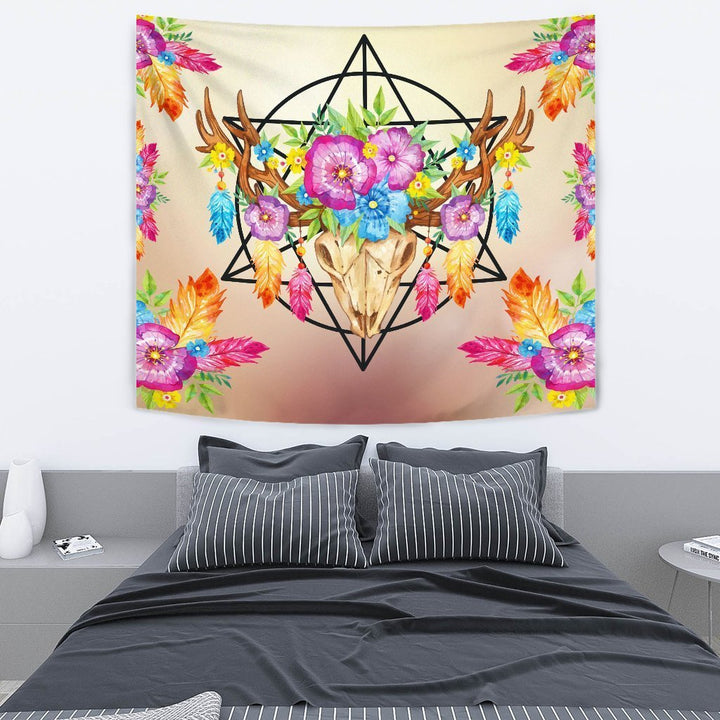 Flowers and Deer Head Tapestry