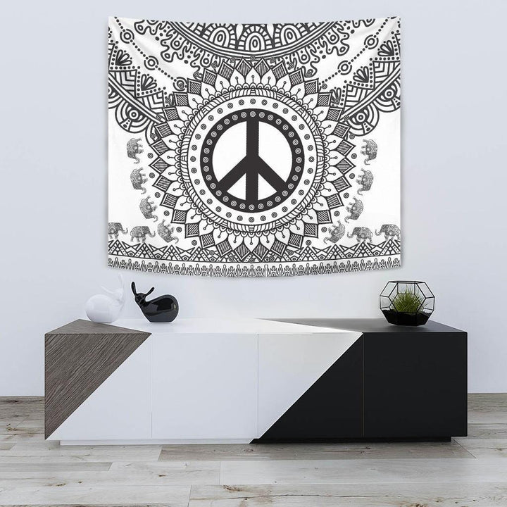 White Black Peace and Mandala Tapestry
