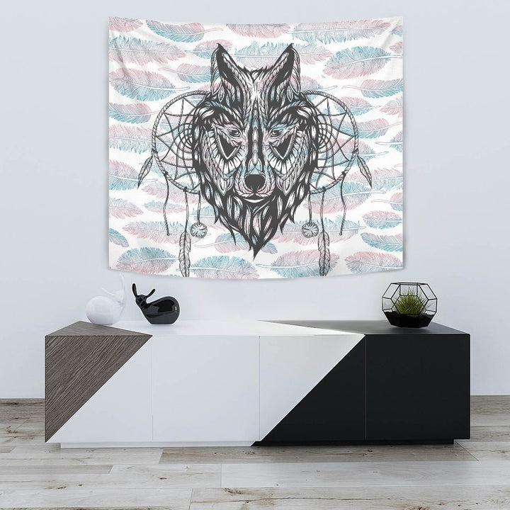Wolf Head Feather Tapestry
