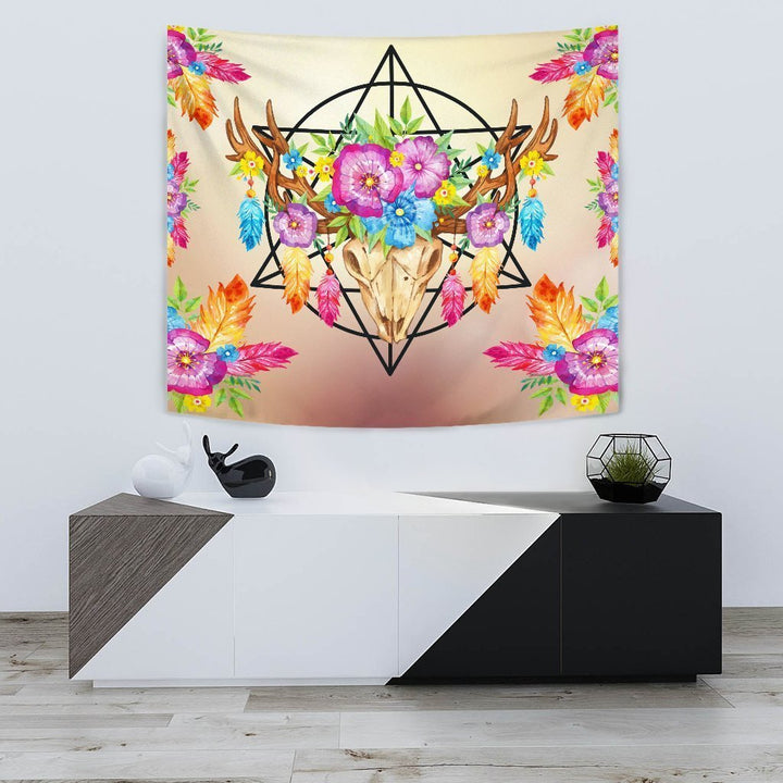 Flowers and Deer Head Tapestry