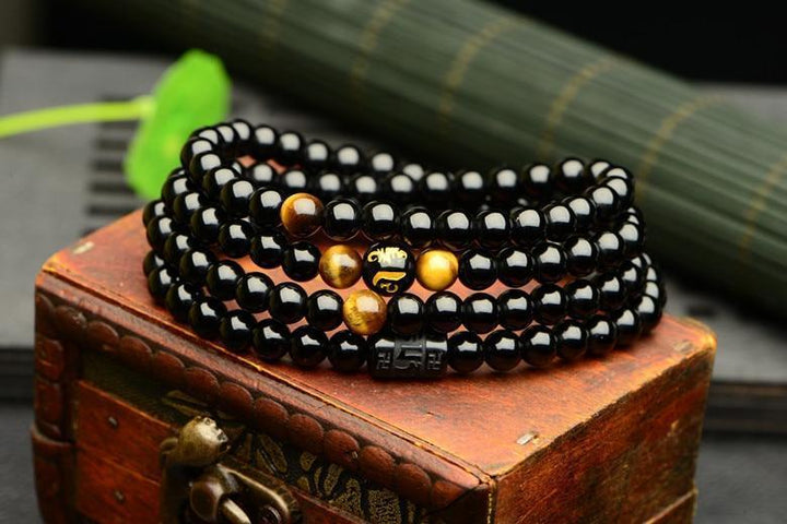 108 Mala Beads Bracelet Tiger Eye Stone Crystal Bracelet