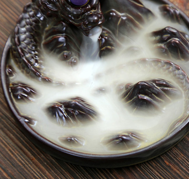 Unique Ceramic Black Dragon Incense Burner Backflow Decor
