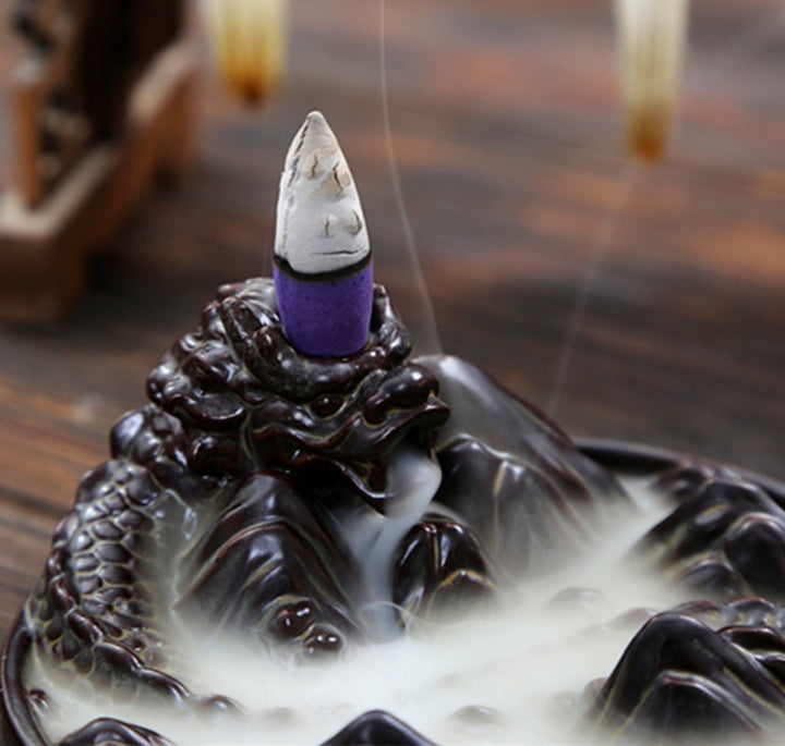 Unique Ceramic Black Dragon Incense Burner Backflow Decor