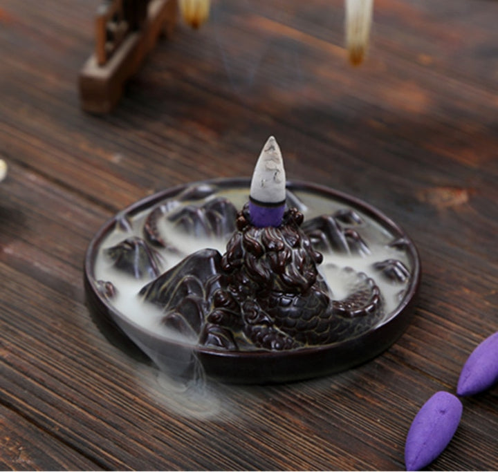 Unique Ceramic Black Dragon Incense Burner Backflow Decor
