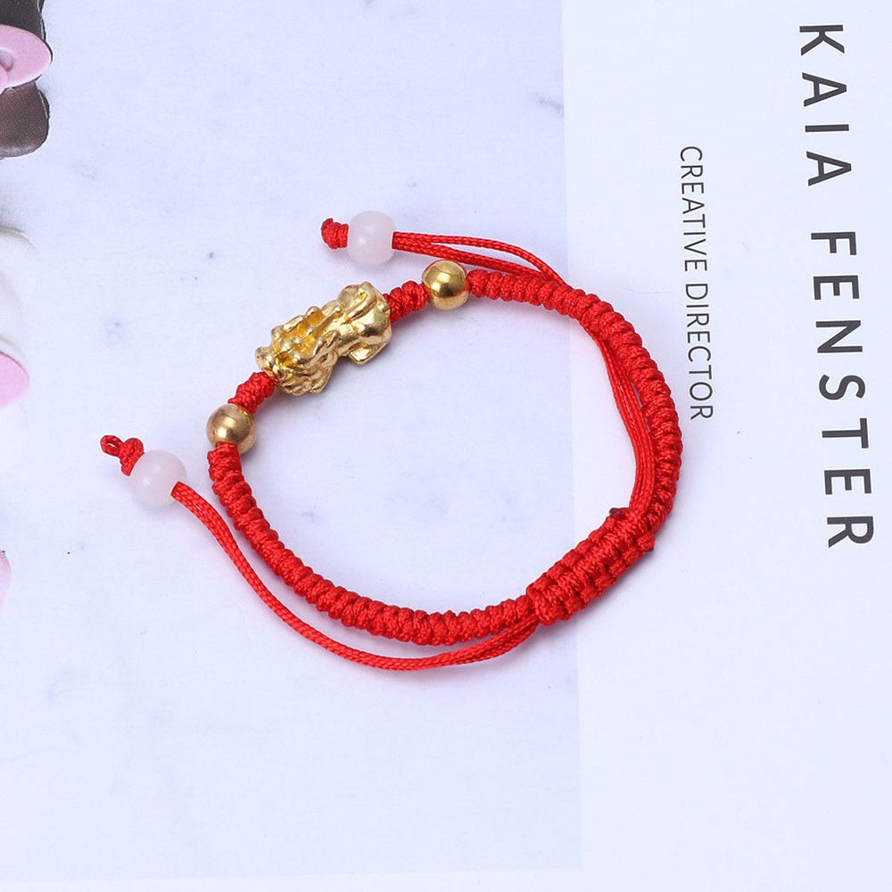 Feng Shui Pixiu Kabbalah Red String Bracelet Golden Pi Xiu Good Luck Rope Bracelet