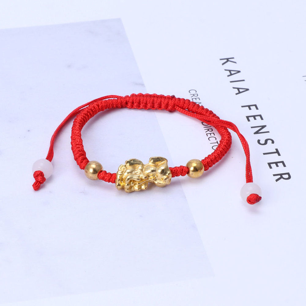 Feng Shui Pixiu Kabbalah Red String Bracelet Golden Pi Xiu Good Luck Rope Bracelet