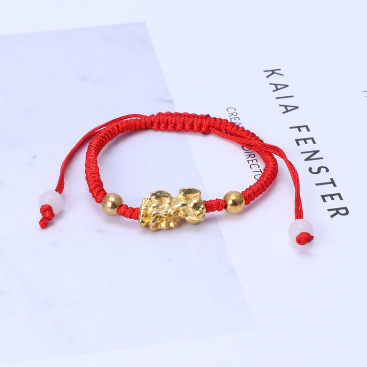 Feng Shui Pixiu Kabbalah Red String Bracelet Golden Pi Xiu Good Luck Rope Bracelet
