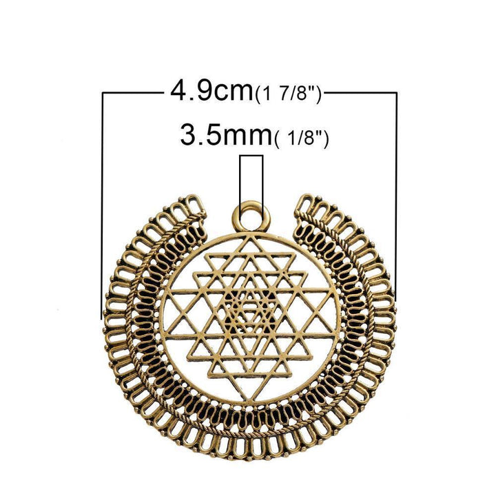 Antique Gold Tone Sri Yantra Meditation Pendants Sacred Geometry Jewelry