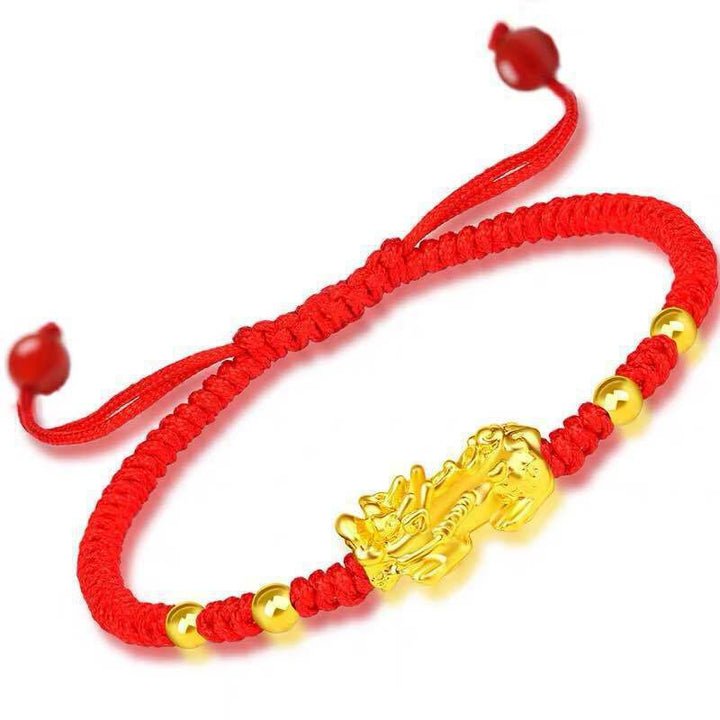 Handmade Braided Rope Feng Shui Pixiu Bracelet Charmed Pi Xiu Knot Lucky Charm Dragon Bracelet