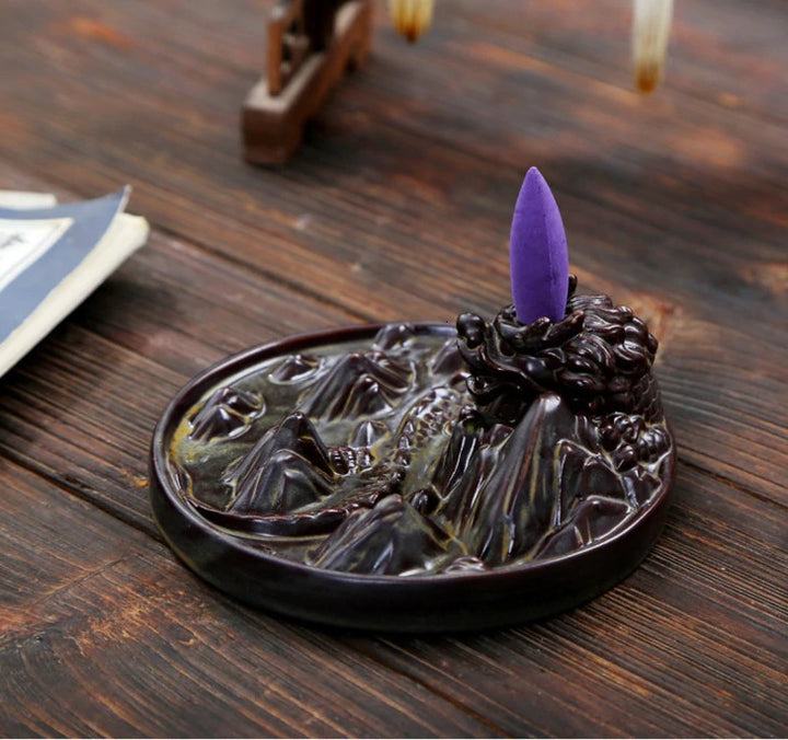 Unique Ceramic Black Dragon Incense Burner Backflow Decor