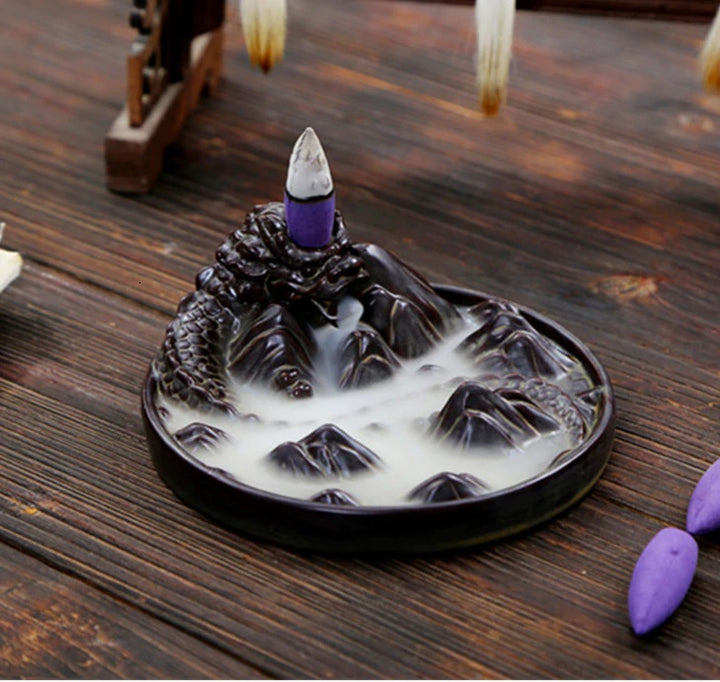 Unique Ceramic Black Dragon Incense Burner Backflow Decor