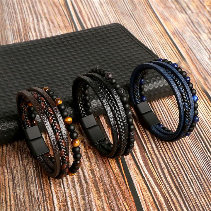 Tiger Eye Pi Xiu Beaded Multi Layer Leather Bracelet Mala Beads Buddha Pixiu Bracelet