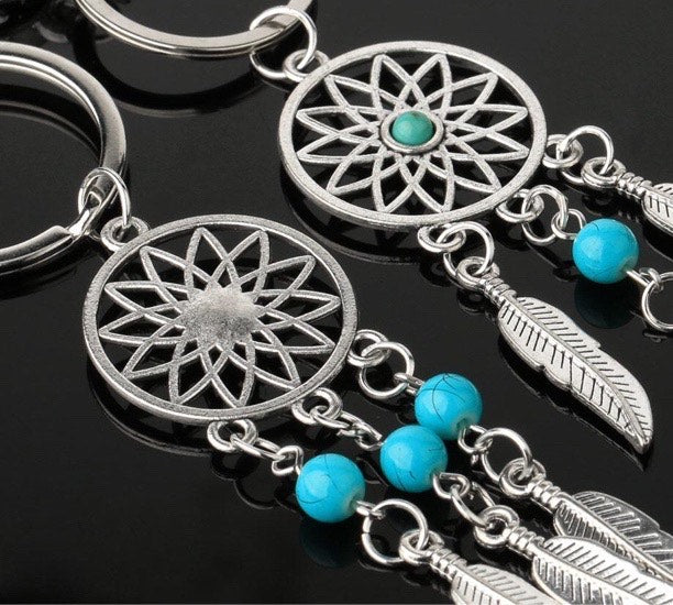 Blue Feather Tassel Charm Keychain Spiritual Symbol Accessory