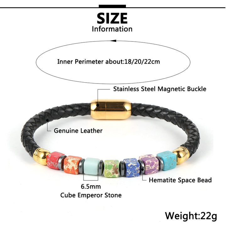 7 Chakra Cubic Beads Bracelet Healing Stone Charm Bangle Bracelet Unisex Silver Gold