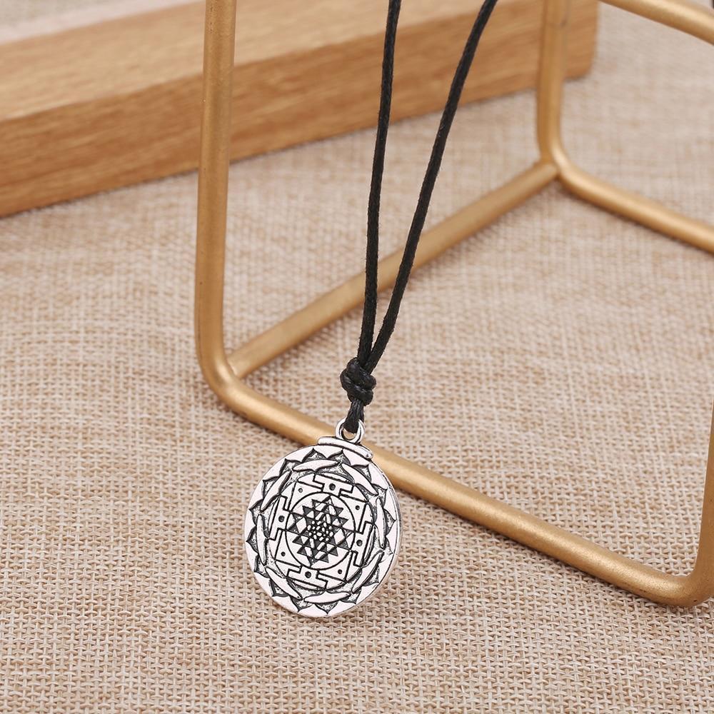 Sri Yantra Talisman Necklace Unisex Leather Cord Amulet Necklace