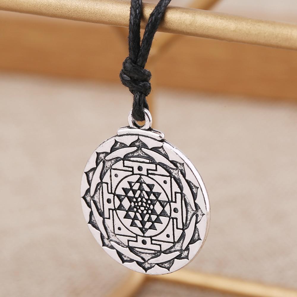 Sri Yantra Talisman Necklace Unisex Leather Cord Amulet Necklace