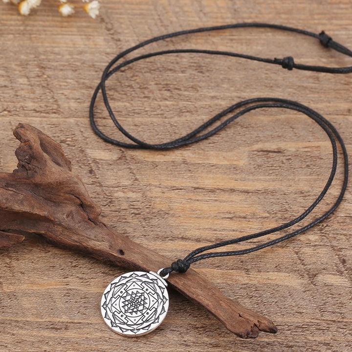 Sri Yantra Talisman Necklace Unisex Leather Cord Amulet Necklace