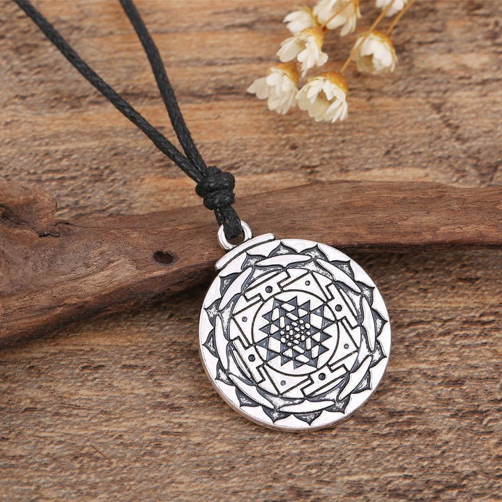 Sri Yantra Talisman Necklace Unisex Leather Cord Amulet Necklace