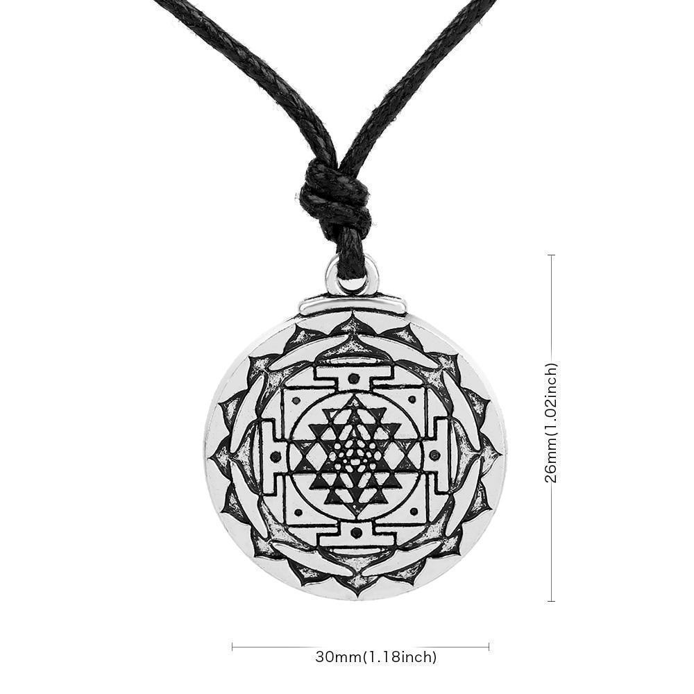 Sri Yantra Talisman Necklace Unisex Leather Cord Amulet Necklace