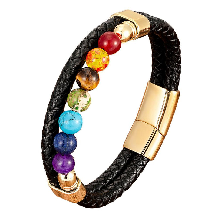 7 Chakra Bead Stone Braided Bracelet Bangle Leather Crystal Bracelet